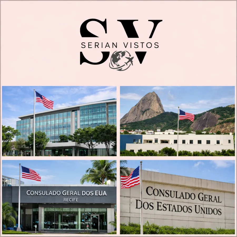 Foto generativa de IA dos consulados americanos em cidades do Brasil